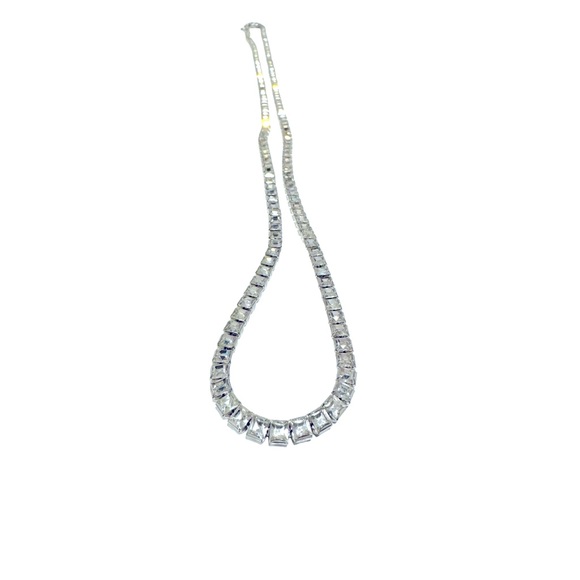 Jewelry - Vintage art deco style long square cut rhinestone necklace. 35 inches.